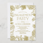 金ゴールドコーラルフレームビーチ婚約パーティ 招待状 (正面)