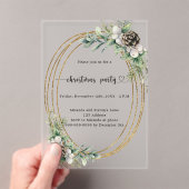 金ゴールドコーングリーン霜の付いたクリスマスパーティー アクリル招待状 (インサイチュ (ポータブル))
