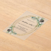 金ゴールドコーングリーン霜の付いたクリスマスパーティー アクリル招待状 (レイダウン)