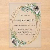 金ゴールドコーングリーン霜の付いたクリスマスパーティー アクリル招待状 (正面)