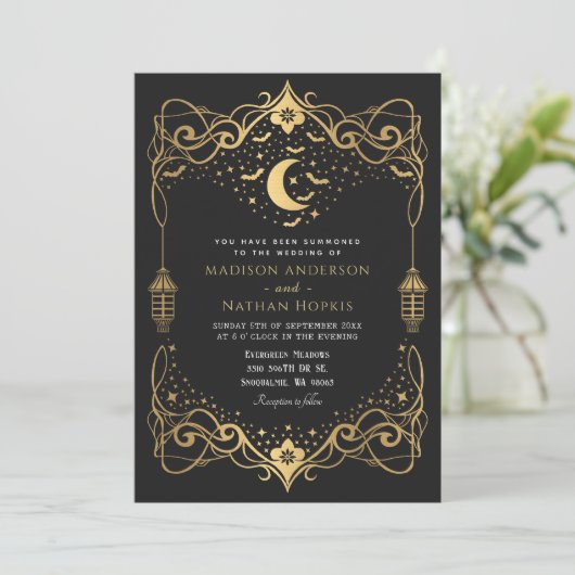 金ゴールドゴシックこうもりランタン結婚ズ 招待状 (スタンド正面)