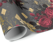 金ゴールドゴシックグランジクリスマスフローラルパターン ラッピングペーパー (ロールコーナー)