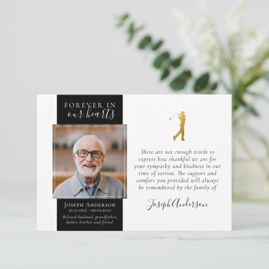 金ゴールドゴルファー写真悔やみや弔慰葬儀 サンキューカード (スタンド正面)