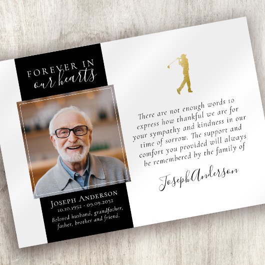 金ゴールドゴルファー写真悔やみや弔慰葬儀 サンキューカード