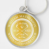 金ゴールドゴルフホールインクラシックワンパーソナライズされた キーホルダー (正面)