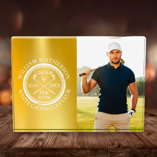 金ゴールドゴルフホールパーソナライズされたOne Golf Photo 表彰盾