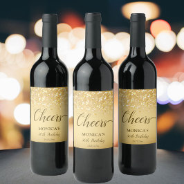 金ゴールドゴールデンスパークル誕生日パーソナライズされた会 ワインラベル