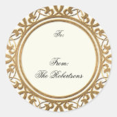 金ゴールドゴールデンスワールエレガントクリスマスギフトタグ ラウンドシール (正面)