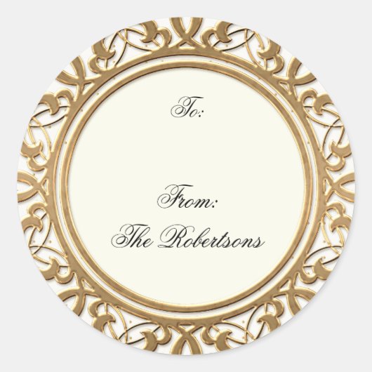 金ゴールドゴールデンスワールエレガントクリスマスギフトタグ ラウンドシール (正面)