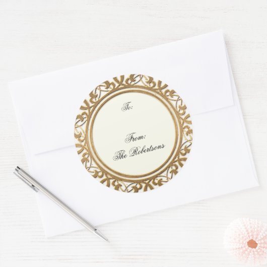 金ゴールドゴールデンスワールエレガントクリスマスギフトタグ ラウンドシール (封筒)