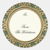 金ゴールドゴールデンスワールエレガントクリスマスギフトタグ ラウンドシール (正面)