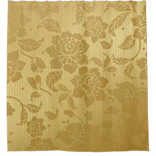 金ゴールドゴールデンハニカムフラワーエレガントフローラ シャワーカーテン (正面)