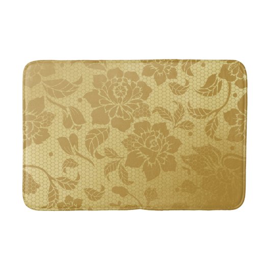 金ゴールドゴールデンハニカムフラワーエレガントフローラ バスマット (正面)