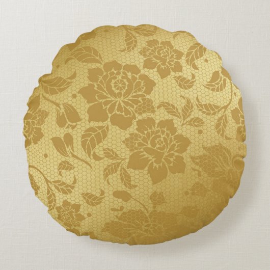 金ゴールドゴールデンハニカムフラワーエレガントフローラ ラウンドクッション (正面)