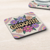 金ゴールドサイケデリックGroovin Flowers Coaster Set コースター (左側)