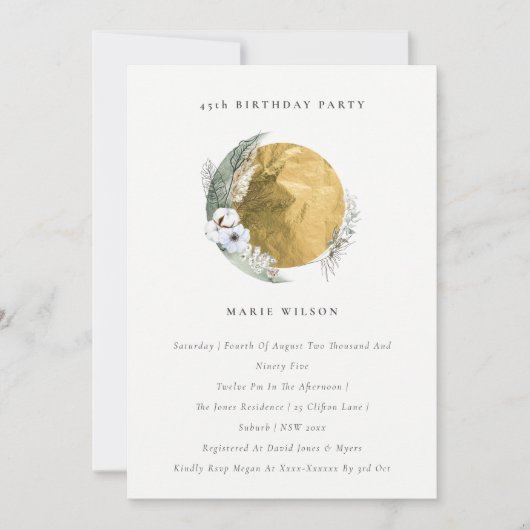 金ゴールドサガグリーンフローラリースエイジ誕生日 サンキューカード (正面)