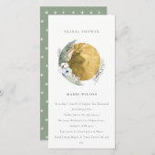 金ゴールドサガグリーンフローラリースブライダルシャワー招待状 サンキューカード (正面/裏面)