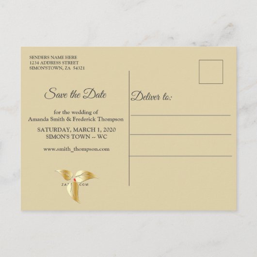 金ゴールドサテンとアイボリーの花の輝き 案内ポストカード (裏面)