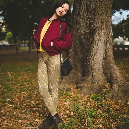 金ゴールドサテンパターンレギンス- かわいらし レギンス