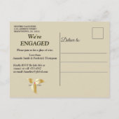 金ゴールドサテン&金ゴールドフラワー婚約 インビテーションポストカード (裏面)