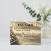 金ゴールドサテン&金ゴールドフラワー婚約 インビテーションポストカード (スタンド正面)