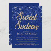 金ゴールドサファイアスウィート16誕生日招待状 招待状 (正面/裏面)