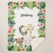 金ゴールドサファリの友だち |水彩フローラ緑 シェルパブランケット (正面)