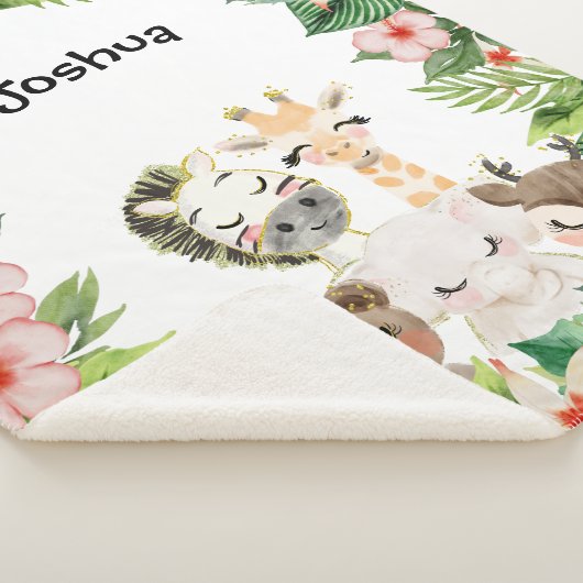 金ゴールドサファリの友だち |水彩フローラ緑 シェルパブランケット (3/4)