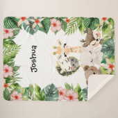 金ゴールドサファリの友だち |水彩フローラ緑 シェルパブランケット (正面(横))