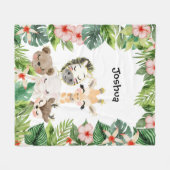 金ゴールドサファリの友だち |水彩フローラ緑 フリースブランケット (正面(横))