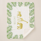 金ゴールドサファリアニマルズトロピカルベビールーム子供部屋 シェルパブランケット (正面)