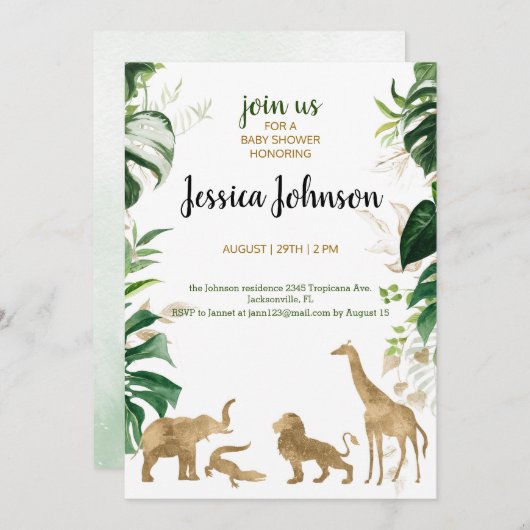 金ゴールドサファリベイビーシャワー招待状 招待状 (正面/裏面)