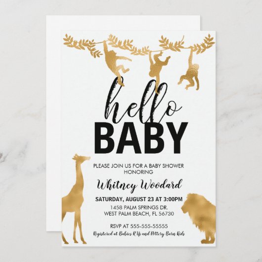 金ゴールドサファリベイビーシャワー招待状 招待状 (正面/裏面)