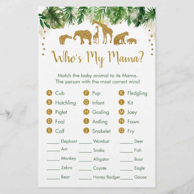 金ゴールドサファリ動物のベビーアニマルマッチゲーム (正面)