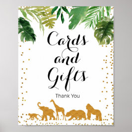 金ゴールドサファリ動物の水のカラーカードとギフトサイン ポスター