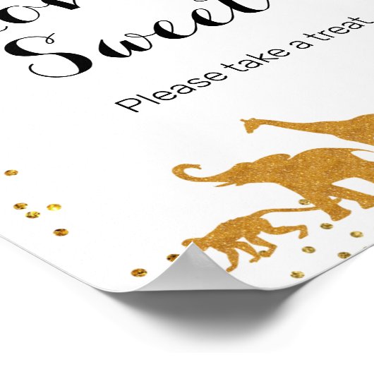 金ゴールドサファリ動物の水の色の愛は甘いサイン ポスター (角)