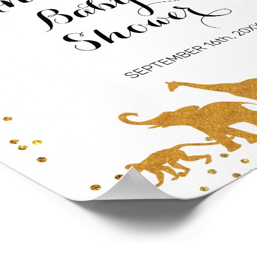 金ゴールドサファリ動物の水の色ベビーシャワーウェルカム ポスター (角)