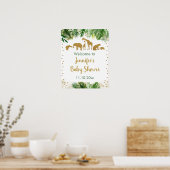 金ゴールドサファリ動物の赤ちゃんシャワーへようこそ ポスター (キッチン)