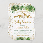 金ゴールドサファリ動物の赤ちゃんシャワーダイカット 招待状 (正面/裏面)