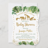 金ゴールドサファリ動物の赤ちゃんシャワーダイカット 招待状 (正面)