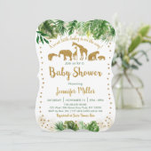 金ゴールドサファリ動物の赤ちゃんシャワーダイカット 招待状 (スタンド正面)