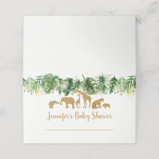 金ゴールドサファリ動物の赤ちゃんシャワー プレイスカード (外部開封)