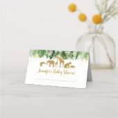 金ゴールドサファリ動物の赤ちゃんシャワー プレイスカード (正面)