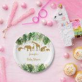 金ゴールドサファリ動物の赤ちゃんシャワー ペーパープレート (パーティー)