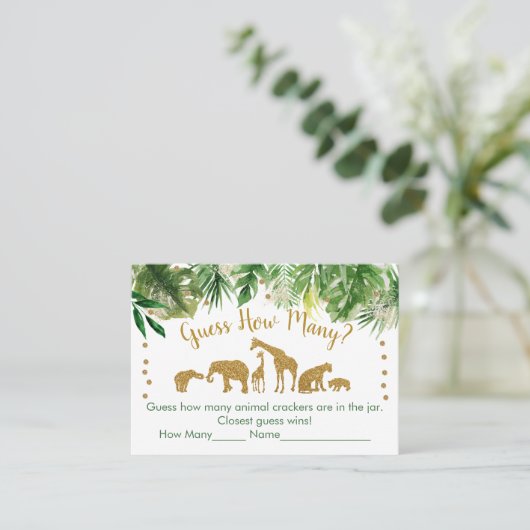 金ゴールドサファリ動物は何人の赤ちゃんシャワーゲームを推測 プレイスカード (スタンド正面)