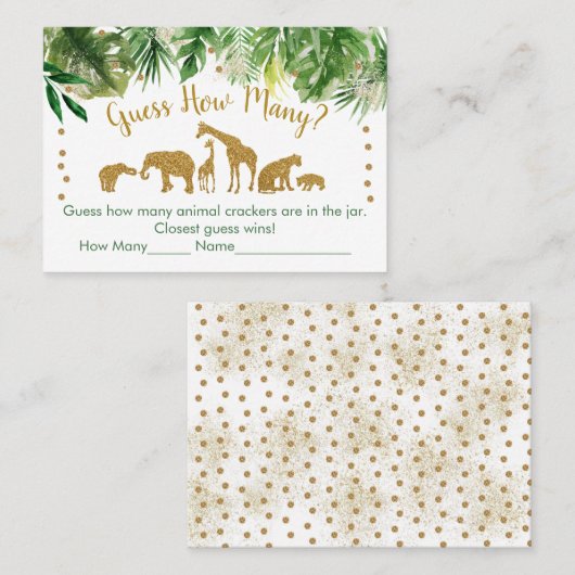 金ゴールドサファリ動物は何人の赤ちゃんシャワーゲームを推測 プレイスカード (正面/裏面)