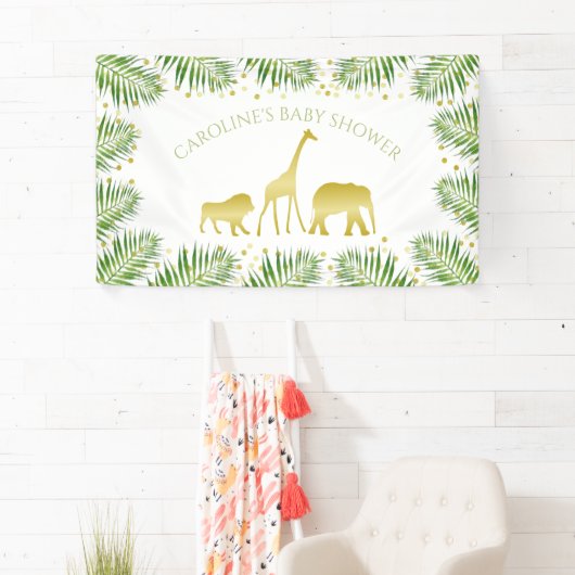 金ゴールドサファリ動物トロピカルベビーシャワー 横断幕 (インサイチュ)