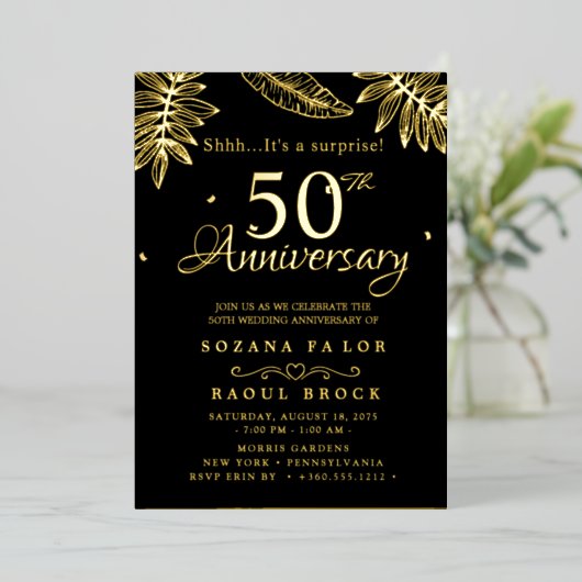 金ゴールドサプライズ結婚50周年記念 箔招待状 (立ち正面)