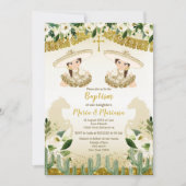 金ゴールドサボツツインズガールバプティスアンド誕生日 招待状 (正面)