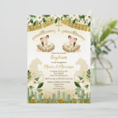 金ゴールドサボツツインズガールバプティスアンド誕生日 招待状 (スタンド正面)